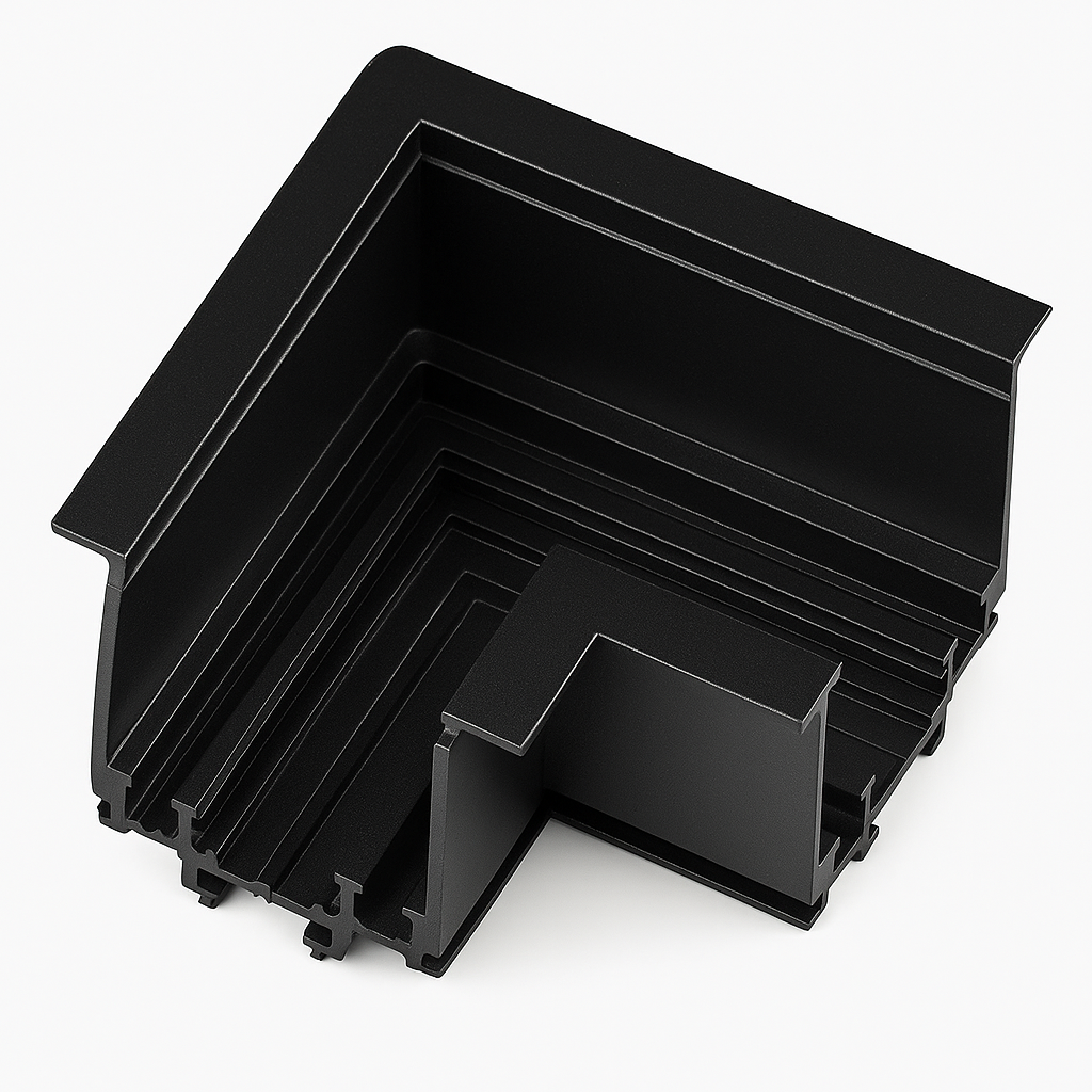 Conector curvo T2410L BK 90º MAGNÉTICO horizontal NEGRO 52*54*30cn para riel T2510